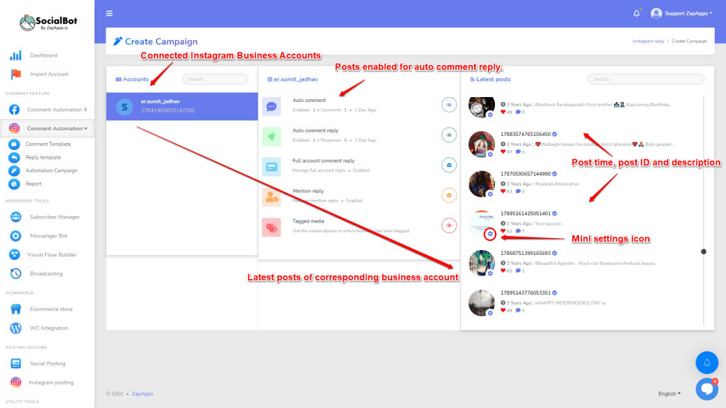 Screenshot on Instagram Auto Comment Reply with SocialBot