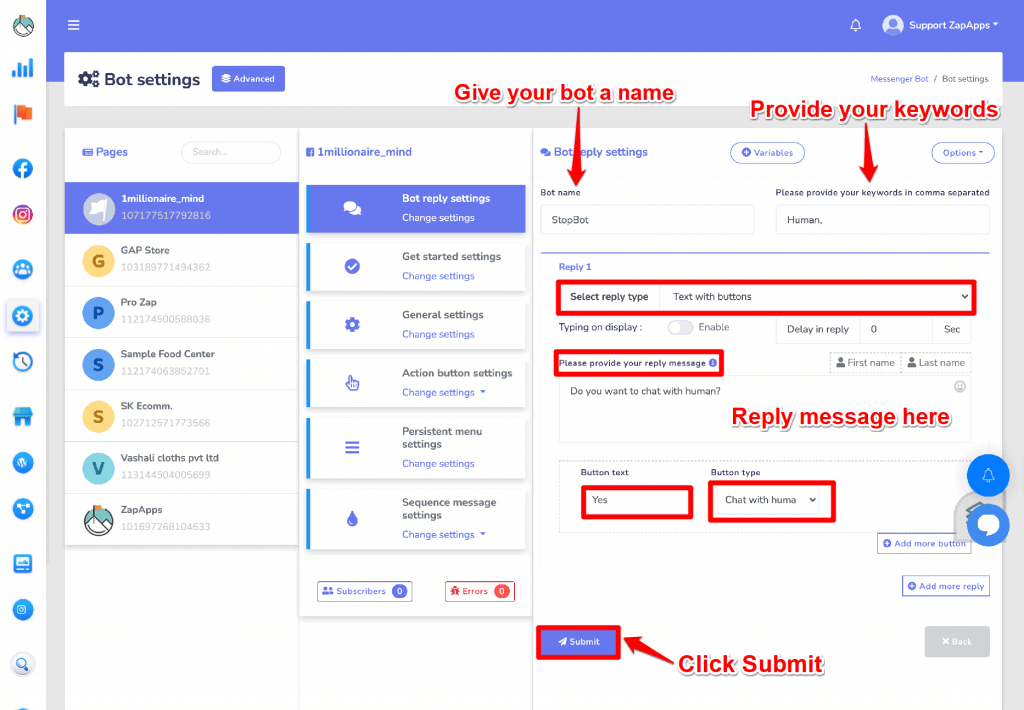 Screenshot on How to Pause & Resume A Messenger Bot