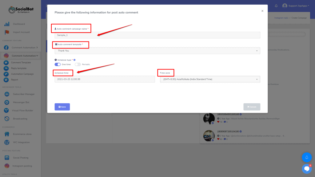 Screenshot on Instagram Auto Comment Reply with SocialBot