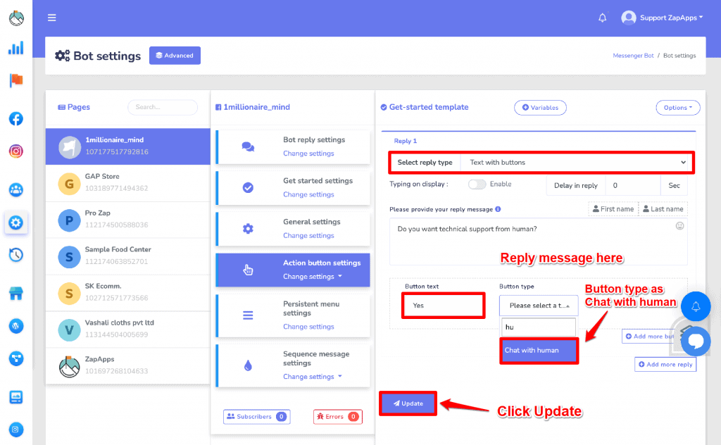 Screenshot on How to Pause & Resume A Messenger Bot