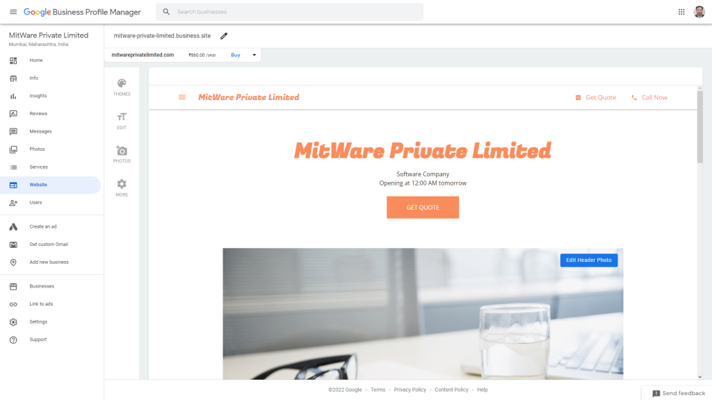 Google My Business Website